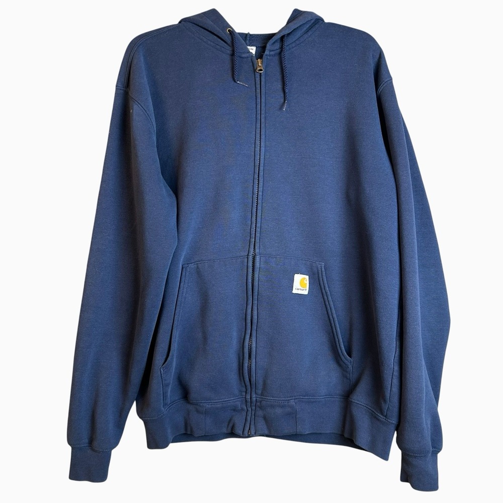 Vintage Carhartt Hoodie Mens Large Blue Full Zip Up 2000s Hooded Sweatshirt Y2K